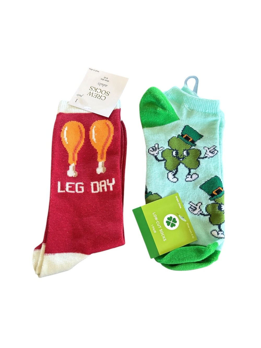 2 Pair Novelty Socks Humor St Paddy’s Thanksgiving Red Green Size 6-12~4-10